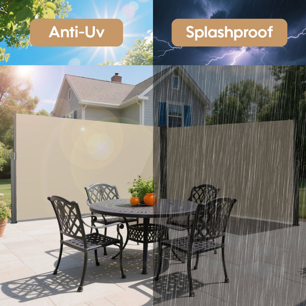 English Elm Retractable Side Screen Awning UV Resistant Waterproof Privacy Shade for Patio Garden Balcony 118" x 63" Beige W419P286382