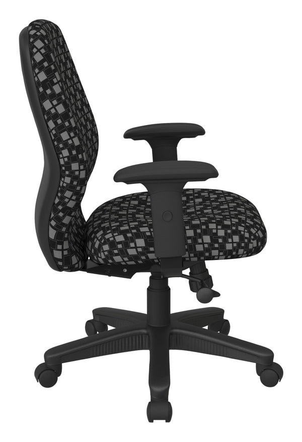 OSP Home Furnishings Mid Back Ergonomic Manager Chair with Synchro Tilt Lumbar Support and Padded Arms Domino 3121-K107