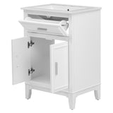 English Elm 24" Bathroom Vanity With Sink, Bathroom Vanity Cabinet With One Flip Drawer and Doors, Solid Wood and Mdf, White