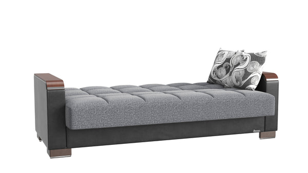 English Elm PrimeNest ZenAero Upholstered Wood Trim Convertible Sofabed with Storage, Click-Click Sleeper Comfort Grey+Black B030P286533