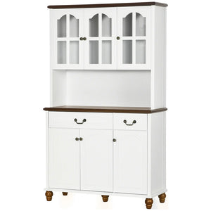 English Elm White Tall Buffet Cabinet with Glass Doors Drawers and Adjustable Shelves for Dining Storage T3971S00054