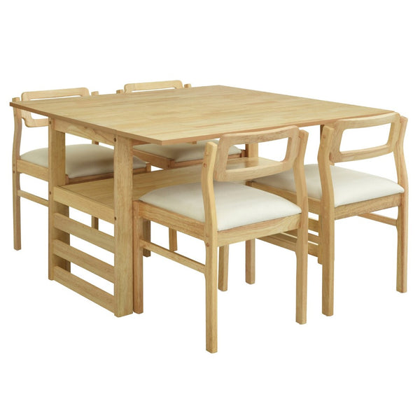 English Elm Topmax Rubberwood Extendable Dining Set with Drop Leaves and Linen Chairs for Four SP000080AAA