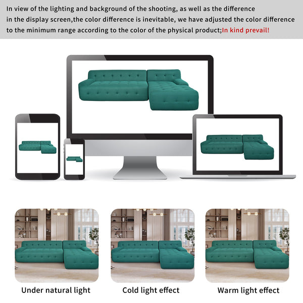 English Elm U_Style Modern Large L-Shaped Modular Sofa with Foam+Pocket Spring Seats, Minimalist 3-Seater Comfort Green WY000419AAC