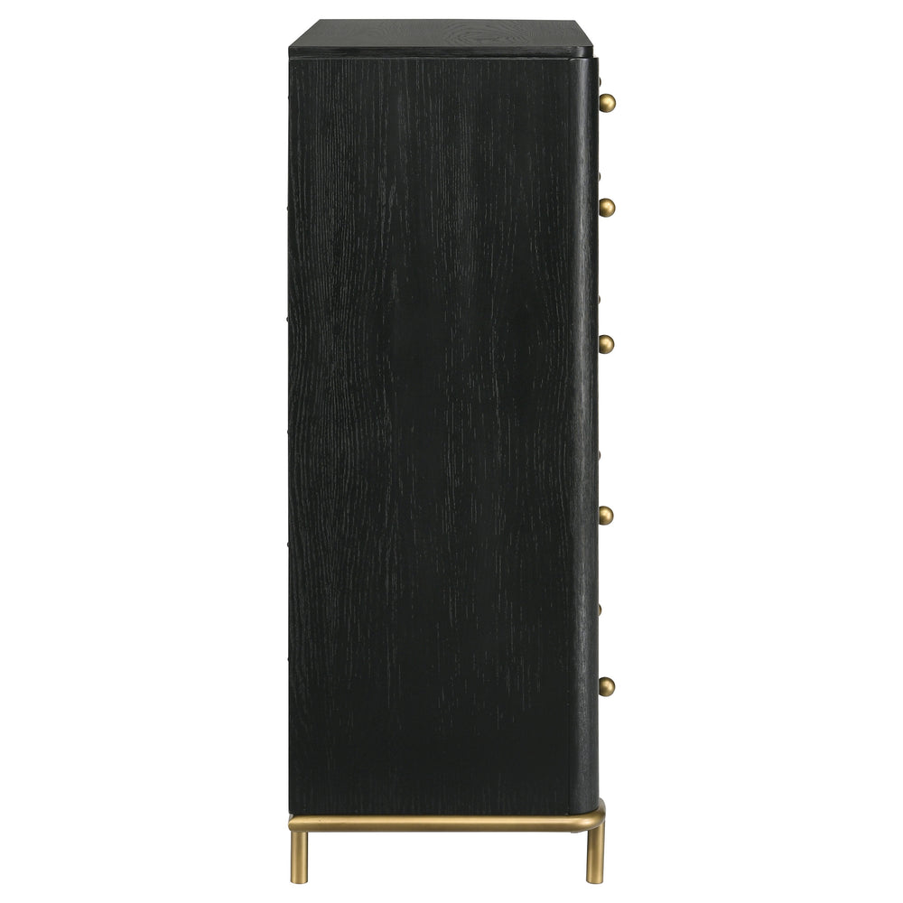 English Elm Anser Modern 5-Drawer Chest: Elegant Black Woodgrain Storage With Gold Accents For Any Bedroom B062P358456