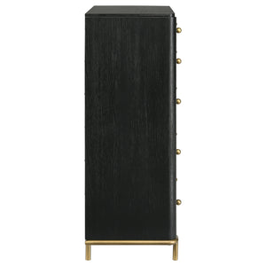 English Elm Anser Modern 5-Drawer Chest: Elegant Black Woodgrain Storage With Gold Accents For Any Bedroom B062P358456