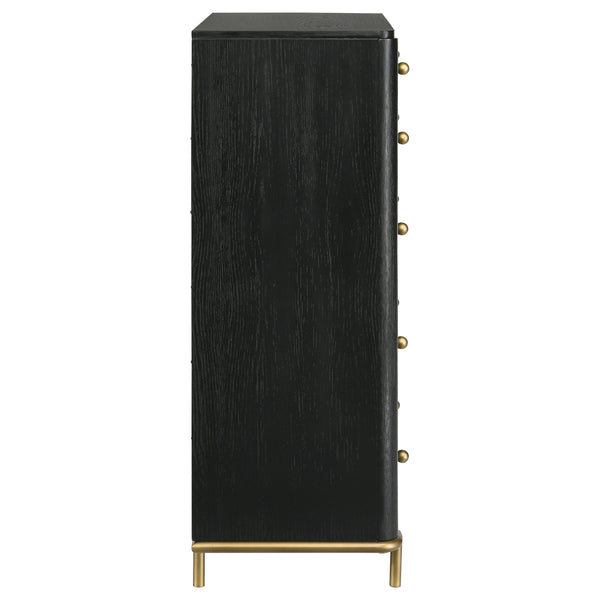English Elm Anser Modern 5-Drawer Chest: Elegant Black Woodgrain Storage With Gold Accents For Any Bedroom B062P358456