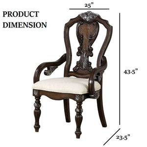 English Elm Traditional Elegant 2pc Arm Chair Set with Upholstered Seats, Ornate Corbels, Solid Rubberwood Finish Dark Brown 47 L x 24 W x 16 H B2741P406260