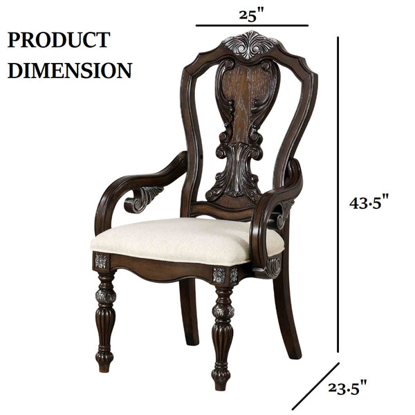 English Elm Traditional Elegant 2pc Arm Chair Set with Upholstered Seats, Ornate Corbels, Solid Rubberwood Finish Dark Brown 47 L x 24 W x 16 H B2741P406260
