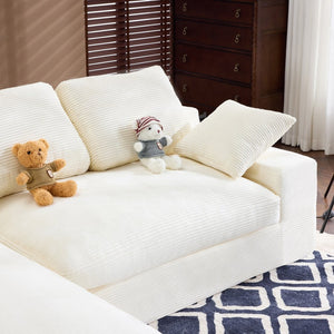 English Elm White Corduroy Compact Sofa Soft Upholstered Seating for Casual Scandinavian Living Rooms W3612S00013
