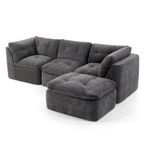 English Elm Modern Chenille Cloud Sectional with Ottoman Deep Sink Modular L Shaped Living Room Sofa Dark Grey W2379S00004