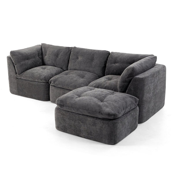 English Elm Modern Chenille Cloud Sectional with Ottoman Deep Sink Modular L Shaped Living Room Sofa Dark Grey W2379S00004