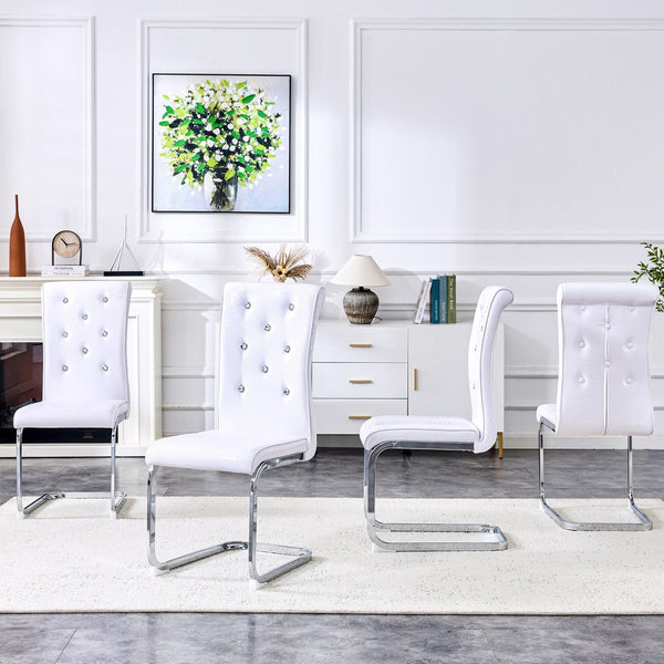English Elm Luxury Pu Upholstered Dining Chair Set of 4 with Channel Stitching and Metal Legs White W1512P491873