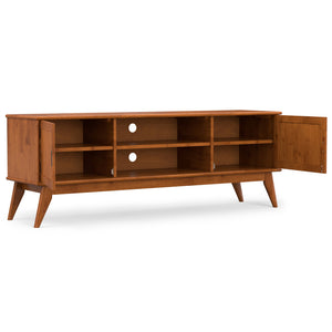 English Elm Draper Teak Mid Century 72" TV Stand for TVs up to 80" — Solid Rubberwood, Cable Management, Brass Hardware B136P203484