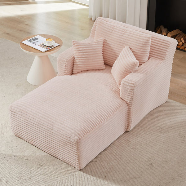 English Elm Indoor Single Chaise Sofa Plush Corduroy Upholstery, No Assembly, High-Density Foam & Pocket Spring Comfort Pink W2339P294672