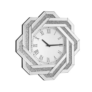 English Elm 20" Silver Mirrored Wall Clock with Roman Numerals, Beveled Art Deco Star Design, Elegant Home Decor W1005P362477