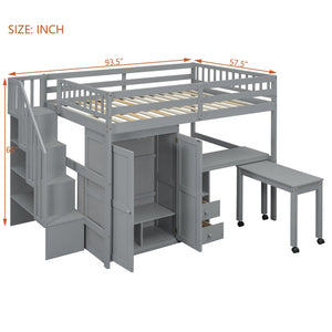 English Elm Queen Murphy Bed with Integrated Desk Cabinet Shelves Space Saving Studio Solution Gray N708S00014E