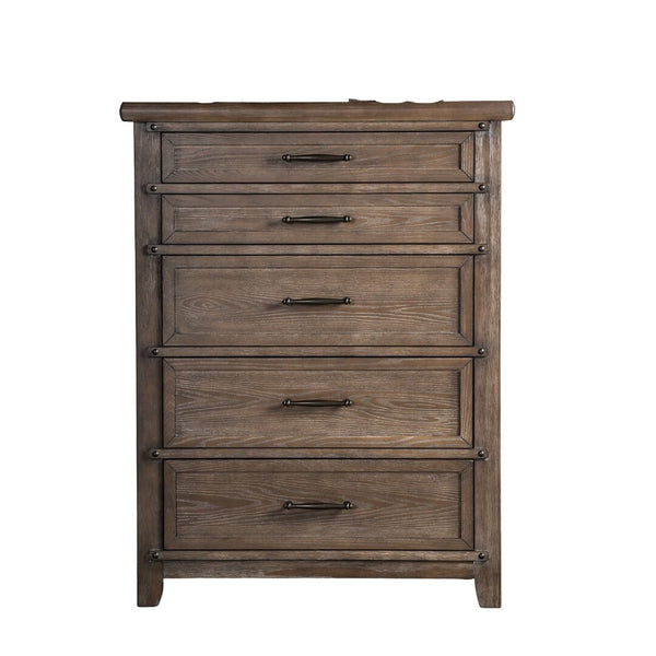 English Elm Transitional Brown Oak Five Drawer Tall Chest Smooth Glides Bedroom Storage B2741P372705