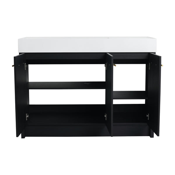 English Elm 48 Inch Freestanding Bathroom Vanity With Integrated Resin Sink & Soft-Close Doors For Storage Solutions W999S00264