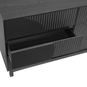 English Elm Modern Fluted 6 Drawer Dresser with Solid Wood Legs Japandi Chest for Bedroom Carbon Black N739S0000015E