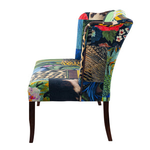 English Elm 44x25x38" Vesta Bird Collage Print Settee — Vibrant Upholstery, Exotic Fabric Mix, Statement Piece for Entryway or Bedroom W2078P370689
