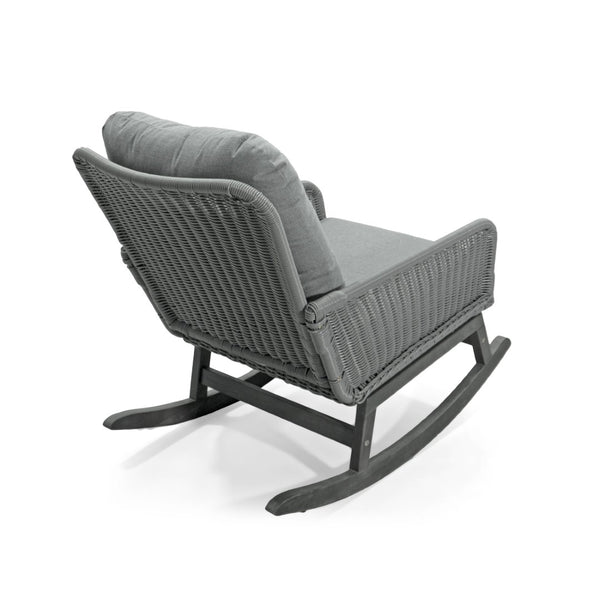 English Elm Contemporary Wicker Rocking Chair Pe Rattan Weave Wooden Frame Plush Cushions Patio Gray N767P229004G