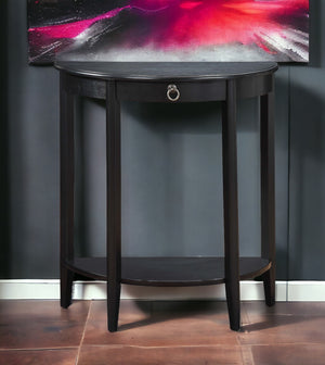 English Elm Justino Black Finish Half Moon Console Table with Drawer & Open Shelf, Pine Legs, 50lb Limit B2726P401497