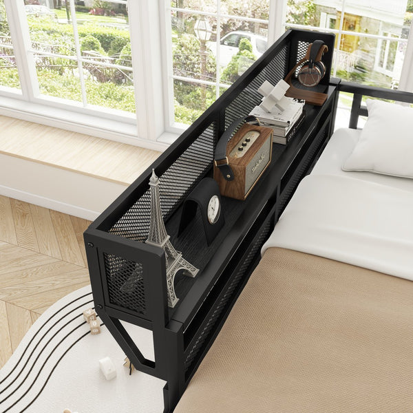 English Elm Full Size Loft Bed with Ladder & Built-In Shelves, Sturdy Metal High Loft for Kids Teens Black W2580P316646