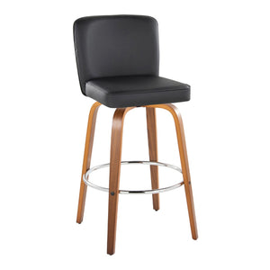 English Elm Fixed-height Swivel Barstools Mid-century Walnut Bentwood Frame Grey Upholstered Set B202S01925