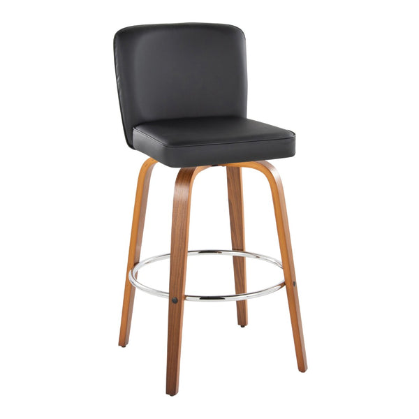 English Elm Fixed-height Swivel Barstools Mid-century Walnut Bentwood Frame Grey Upholstered Set B202S01925