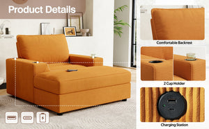 English Elm Christopher Knight Home® - 42.8" Oversized Chaise Lounge with Storage Ottoman, Corduroy Upholstery, USB Port & Cup Holders for Cozy Living Space Yellow N765P350851Y