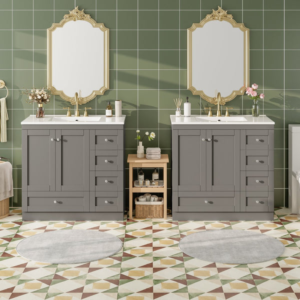 English Elm 72 Shaker Bathroom Vanity 72" Double-Sink Freestanding with Ceramic Basin, Soft-Close Drawers & Doors Grey N729P000010E