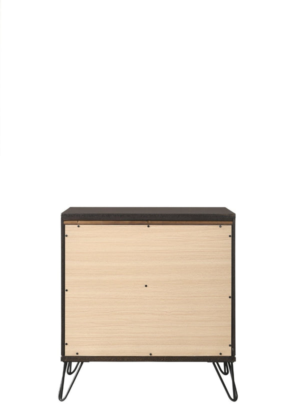 English Elm Tablita Two Drawer Nightstand with V-leg Base and Dark Merlot Rubberwood Finish B2726P411559