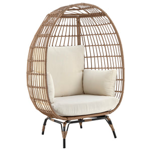 English Elm Spezia Freestanding Egg Chair with Removable Waterproof Cushions, Steel Rattan Frame for Indoors Outdoors Tan B365P397662