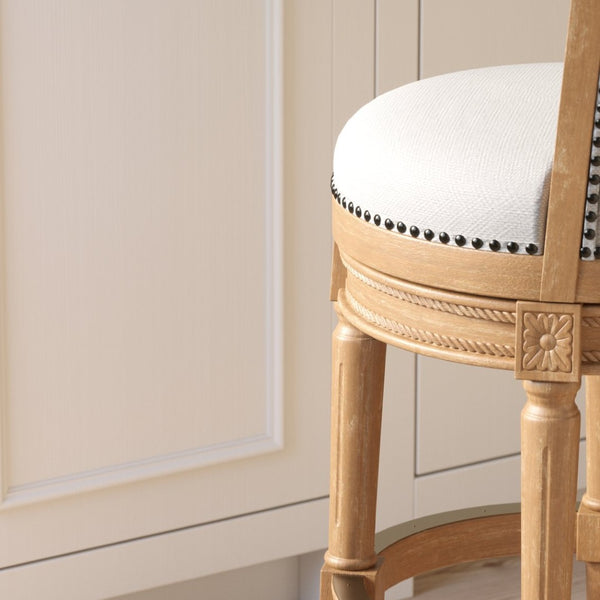 English Elm 26in. Wood High-back Swivel Barstool Farmhouse Style Nailhead Upholstered Kitchen Seat Oak B2751P436433