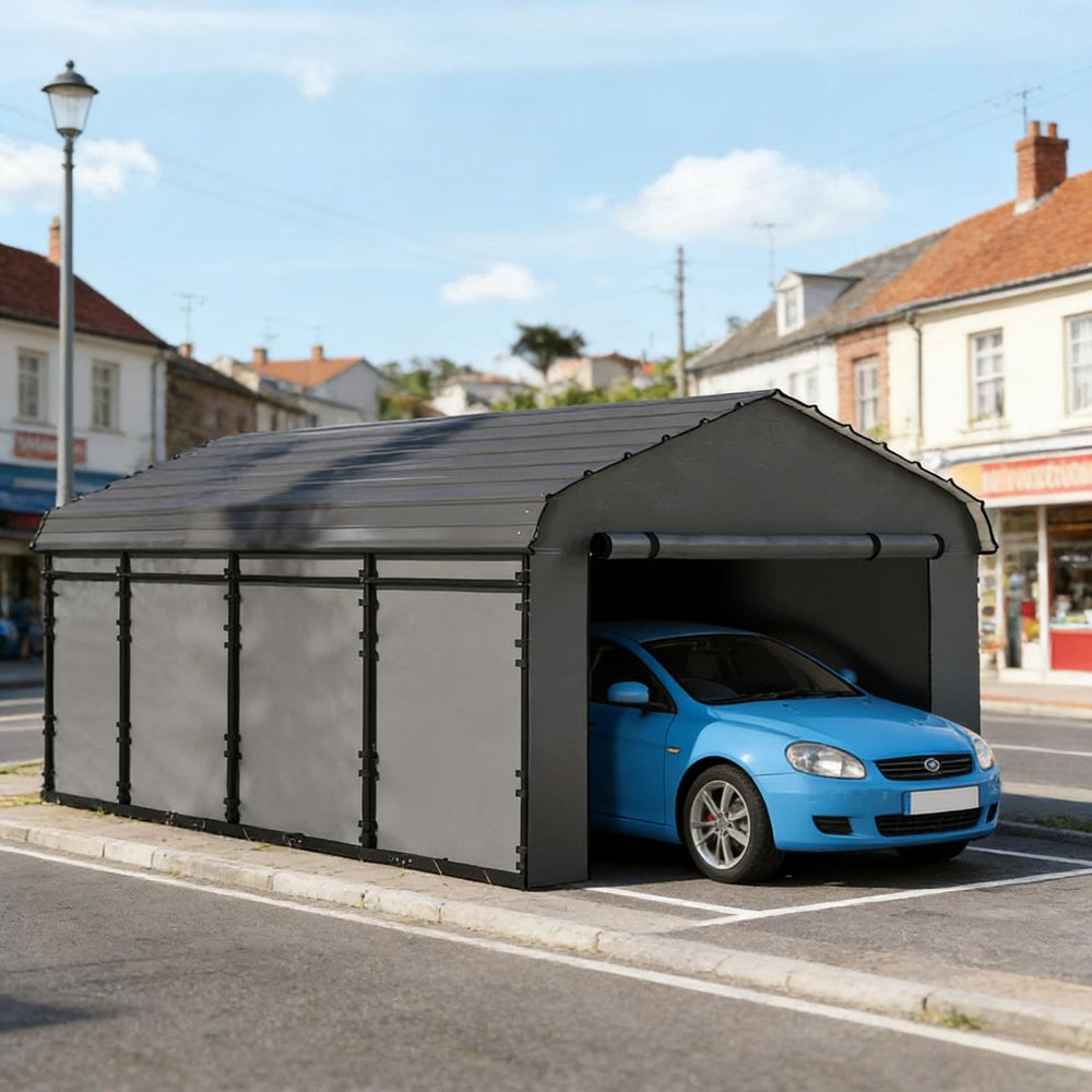 English Elm Outdoor All-metal Carport Canopy with Removable Pe Walls and Weather Resistant Roof T3971S00202