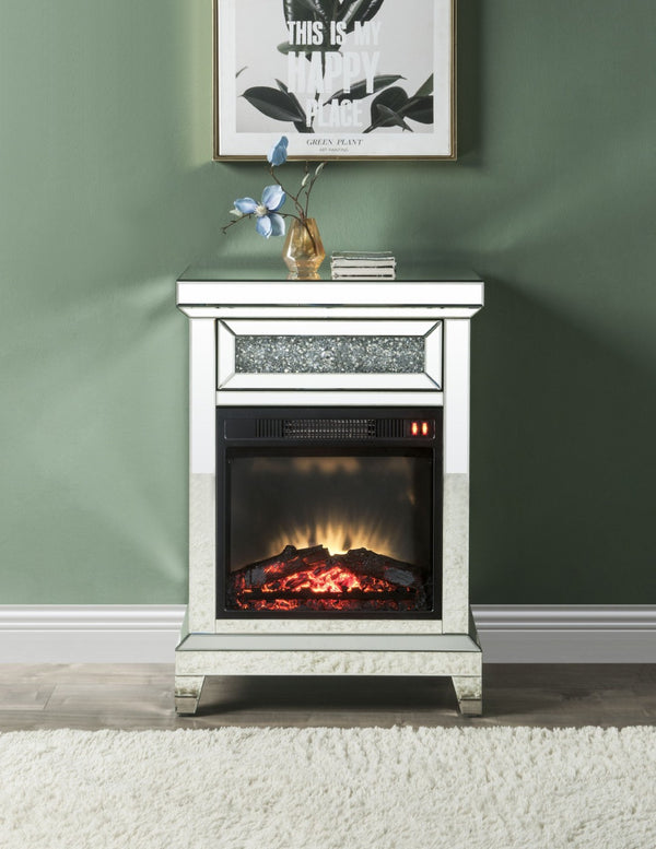 English Elm Noralie Glam Mirrored Electric Fireplace Console with Faux Diamond Accents B2726P448748