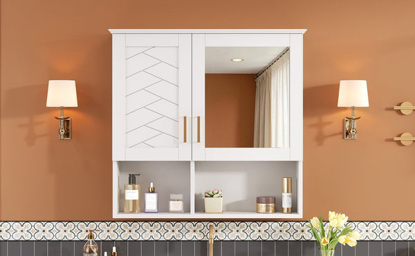 English Elm 2-in-1 Matte Wall Mounted Medicine Cabinet Soft Close Mirror Storage for Bathroom Vanity White N710P389456K