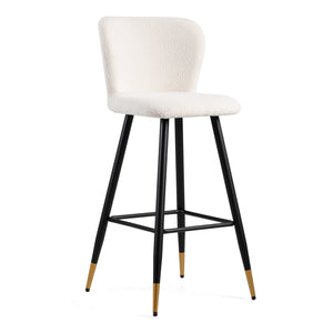 English Elm Christopher Knight Home® - 30'' Modern Barstool with White Fabric Seat, Ergonomic Curved Back, Black Legs & Gold Tips N780P228980W