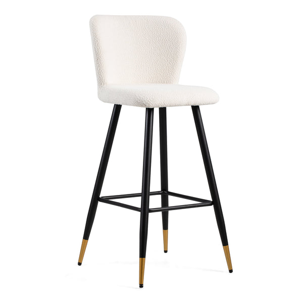 English Elm Christopher Knight Home® - 30'' Modern Barstool with White Fabric Seat, Ergonomic Curved Back, Black Legs & Gold Tips N780P228980W