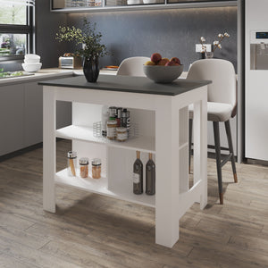 English Elm Aztec Melamine Kitchen Island with Open Storage, Grey & White Finish, 3 Shelves, Compact Stylish Hub B128P237160