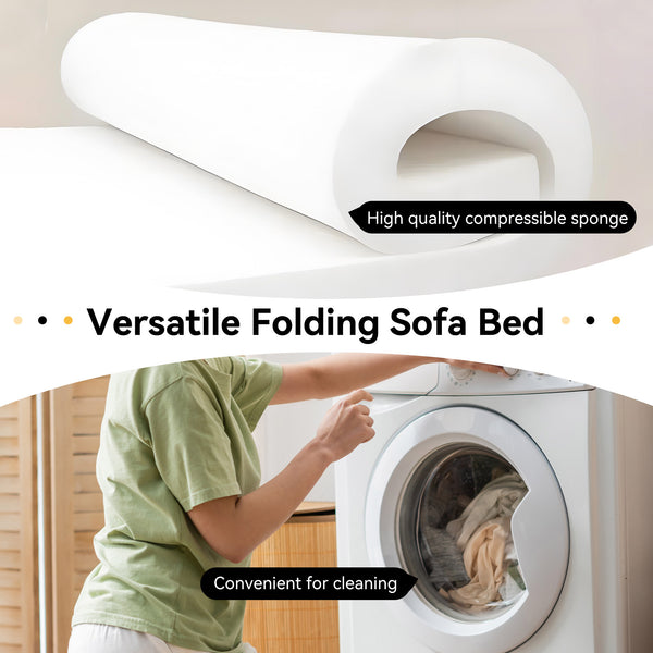 English Elm Foldable Sofa Bed with Memory Foam Lumbar Pillow, Space-Saving Convertible Lounger for Small Spaces Beige W1170P314885