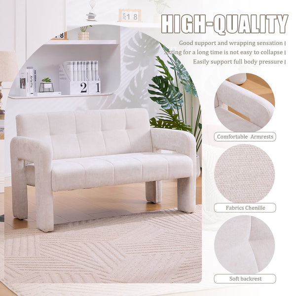 English Elm Nordic Ergonomic Double Armchair Upholstered Chenille Sofa 2-Seater Compact Lounge Chair 550LB Capacity Beige W395P380531