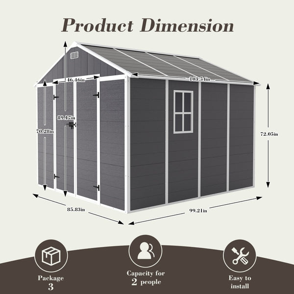 English Elm Campcraft 8x8 Ft Resin Storage Shed Thick Pp Panels Lockable Door Uv Resistant Outdoor W1598S00024