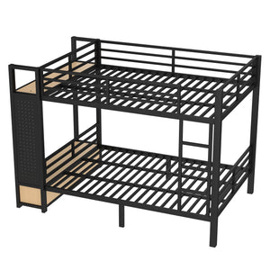 English Elm Full Metal Bunk Bed For Teens - Space-Saving Full Over Full Design With Storage Shelves & Drawers, Black W1580S00234