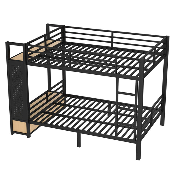 English Elm Full Metal Bunk Bed For Teens - Space-Saving Full Over Full Design With Storage Shelves & Drawers, Black W1580S00234