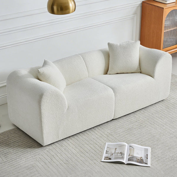 English Elm Modern Velvet Two Seat Loveseat with Pillows Compact Upholstered Sofa for Apartment Beige W1765P349639