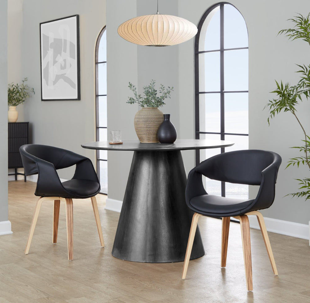 English Elm Upholstered Faux Leather Dining Chair Set Mid Century Bent Wood Legs Pair B202S02092