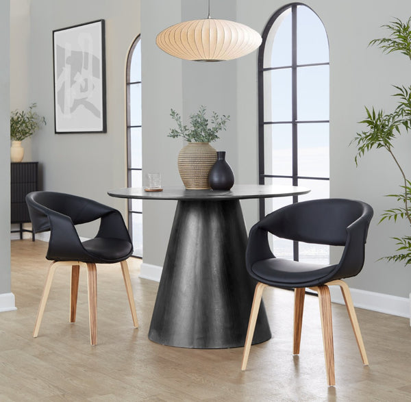 English Elm Upholstered Faux Leather Dining Chair Set Mid Century Bent Wood Legs Pair B202S02092