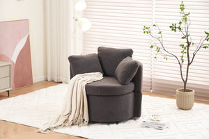 English Elm 029-Teddy Plush Teddy Fabric Swivel Storage Chair with Back Cushion, 360° Rotating Cozy Lounge Seat Dark Gray W527P166246