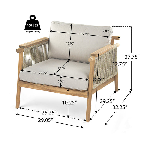 English Elm Christopher Knight Home® - Sumbawa Outdoor Club Chair - Stylish Acacia Wood Frame With Water-Resistant Cushions For Comfort N775P226075B